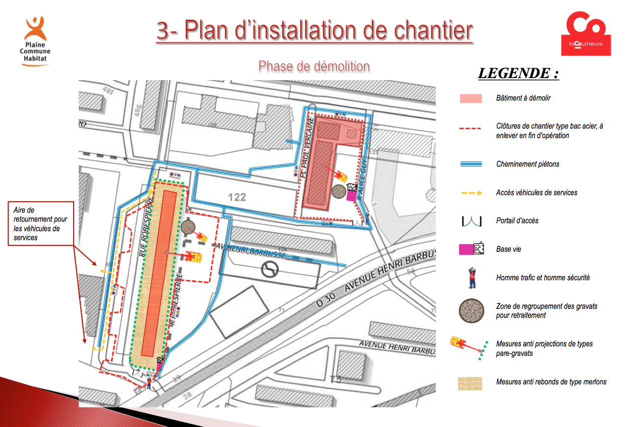 Plan du chantier pendant la phase de destruction